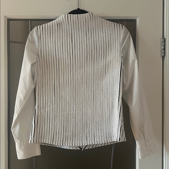 Ravel Vintage Stretch Shirt Zipper Closure White Black Diagonal Lined Small - Picture 3 of 10